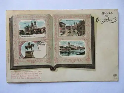 seltene alte Ak Magdeburg in Albumformat Dom Alter Markt Elbansicht Denkmal 1900
