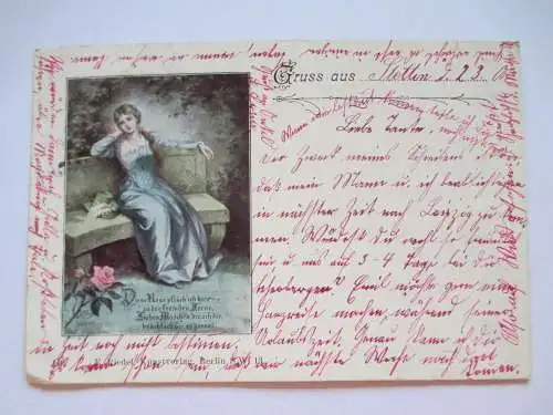 seltene alte AK Gruss aus Stettin Pommern gelaufen 1901