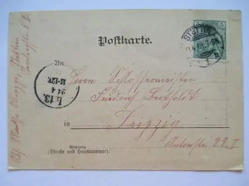 seltene alte AK Gruss aus Stettin Pommern gelaufen 1901