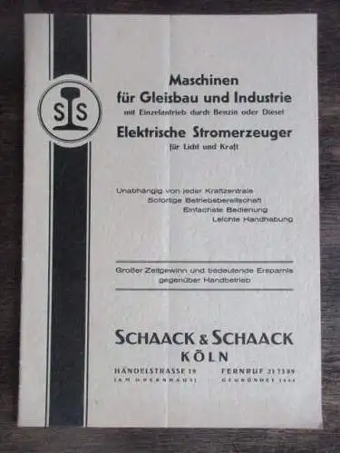 SCHAACK & SCHAACK KÖLN Eisenbahn Industriebedarf Katalog 40 Jahre