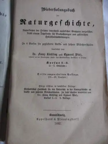 Naturgeschichte  Naturkörper der Heimat in 6 Kursen Kießling Pfalz 1882