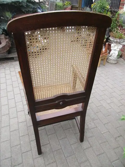 alter Stuhl Armlehnstuhl  Nussbaum Korbgeflecht Gründerzeit um 1890  6