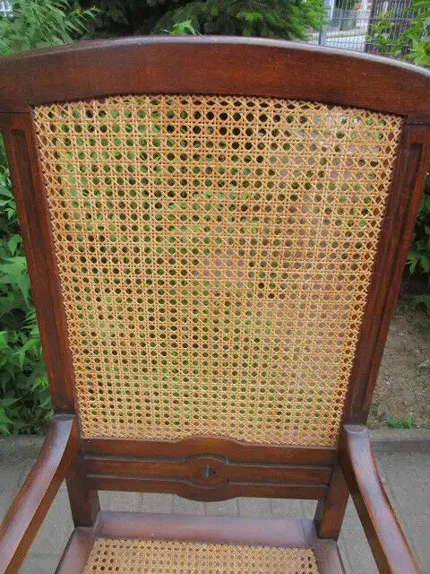 alter Stuhl Armlehnstuhl  Nussbaum Korbgeflecht Gründerzeit um 1890  7