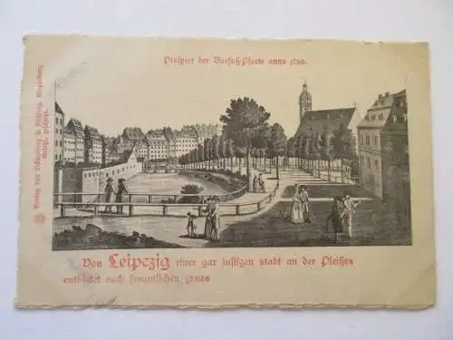 seltene alte Ak Leipzig Prospect der Barfuß Pforte anno 1750 Lichtenberg Bühling