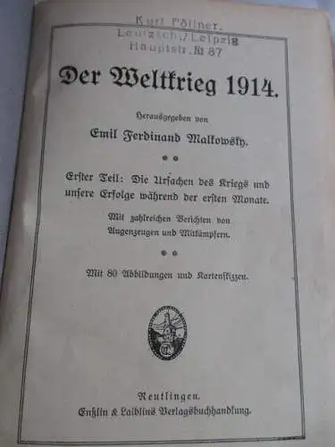 Der Weltkrieg Ursachen und erste Erfolge Ferdinand Malkowsky 1. Teil um 1915
