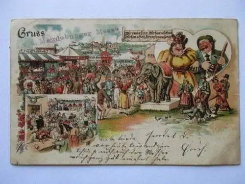 selten alte Ak Magdeburg Gruss Magdeburger Messe Jahrmarkt gel.1900