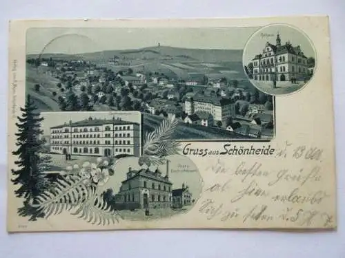 seltene AK Gruss aus Schönheide Central Schule Post Elektrizitätswerk 1900