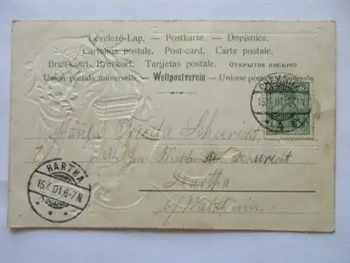 seltene alte Ak Gruss Chemnitz Prägekarte Denkmal Hauptmarkt 1901