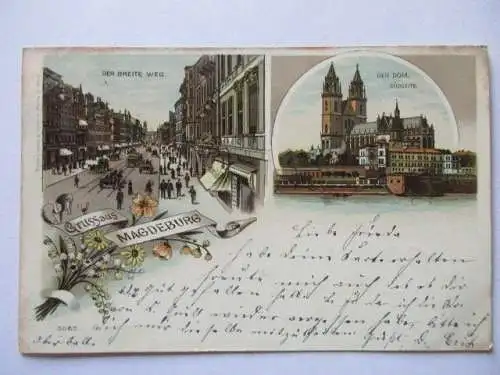 alte Ak Magdeburg Der breite Weg Dom Südseite 1901
