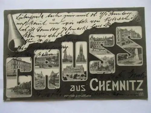 alte Ak Chemnitz Mikroskop Postkarte Webeschule Centraltheater Markthalle 1904