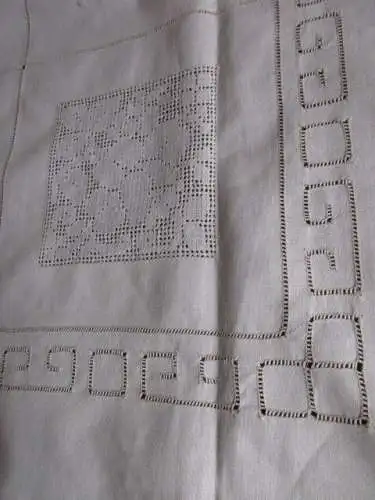 herrliche alte Tischdecke Mitteldecke Leinen Hohlsaum Stickerei Handarbeit 