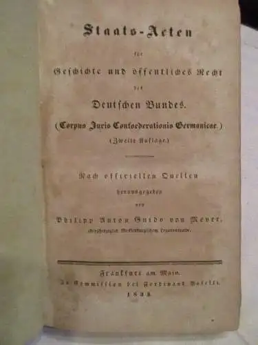 Staats Arten Geschichte öffentliches Recht des deutschen Bundes Meyer 1833 !!