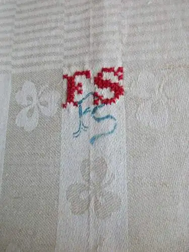 altes Leinen Geschirrtuch Handtuch Tischläufer Kleeblatt Kreuzstich Monogramm 56