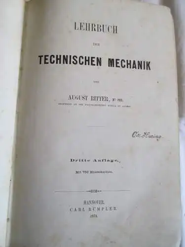 Lehrbuch der technischen Mechanik 1874  August Ritter