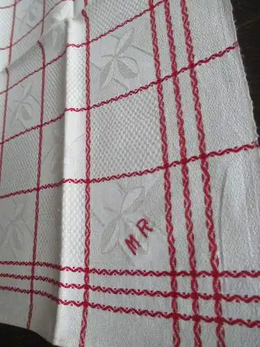 schönes altes Leinen Geschirrtuch Handtuch Tischläufer rot Streifen Art Deco 165