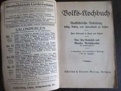 Volks-Kochbuch, Ida Rudolph/ Martha Riemschneider 1912 selten