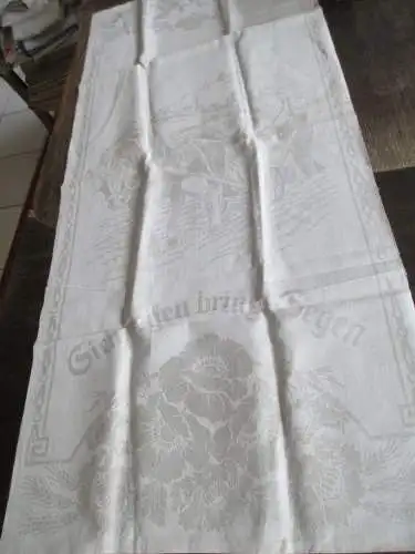 altes Leinen Geschirrtuch Jugendstil Motiv " Bauer mit Pflug " Monogramm (181)