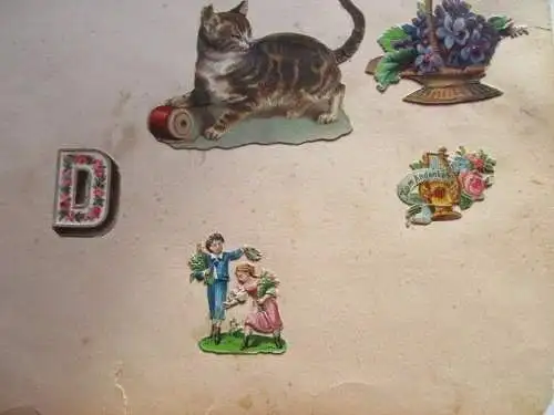 9 wunderschöne alte Präge Oblaten Glanzbild Kinder  Katze Blumenum 1900