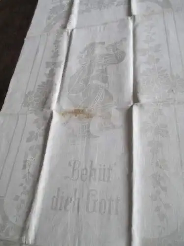 1 altes Leinen Damast Geschirrtuch Jugendstil  "Behüt dich Gott" (93) 