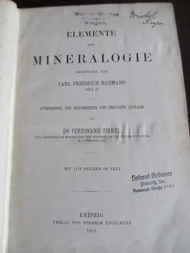 Elemente der Mineralogie Dr. Ferdinand Zirkel 1907
