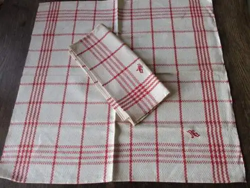 2 alte Leinen Handtücher Geschirrtücher rote Streifen Monogramm (27)