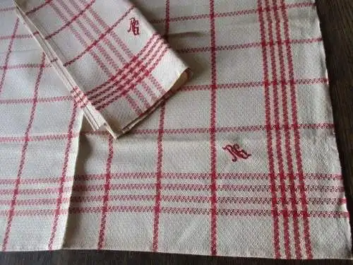 2 alte Leinen Handtücher Geschirrtücher rote Streifen Monogramm (27)