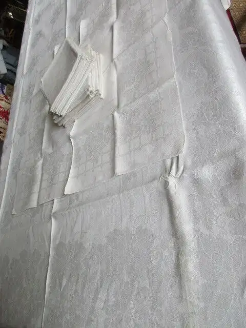 herrliches altes XXL Leinen Tischtuch Tafeltuch + 12 Servietten Jugendstil  7