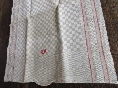 schönes altes Leinen Geschirrtuch Handtuch Tischläufer rote Streifen MG (208)