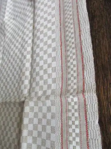 schönes altes Leinen Geschirrtuch Handtuch Tischläufer rote Streifen MG (208)