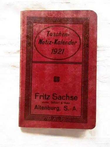 Taschenkalender 1921 Fritz Sachse Altenburg