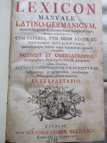 Benjamini Hederici Lexicon Manvale Latino- Germanicvm Lipsiae Leipzig 1739 RARIT