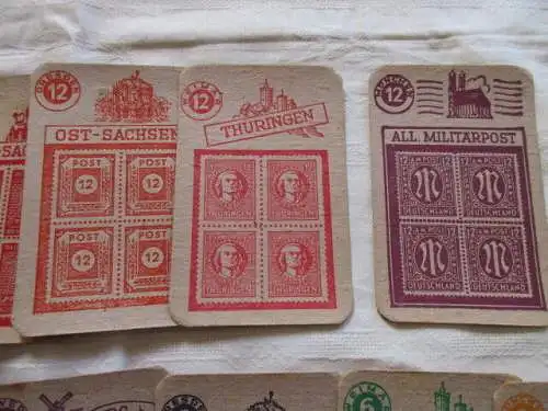 seltenes altes Briefmarken Quartett Re- Le Spiele um 1950