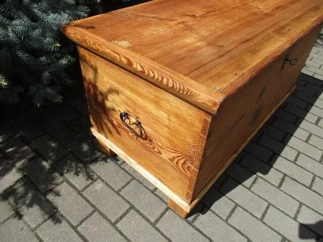 Truhe Flachdeckeltruhe mit Geheimfach Biedermeier um 1860 Weichholz Nr. 3 2