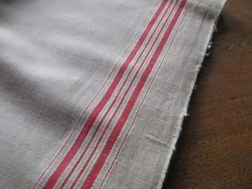 altes Leinen Rolltuch Mangeltuch rote Streifen ca. 288 x 90 cm  ( 12 )