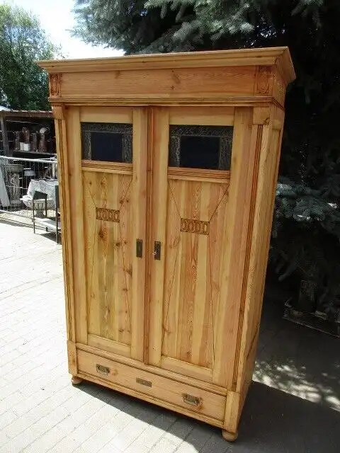 Kleiderschrank Dielenschrank Schrank Jugendstil um 1910 Weichholz Zerlegbar 0