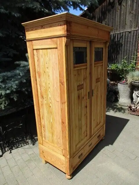 Kleiderschrank Dielenschrank Schrank Jugendstil um 1910 Weichholz Zerlegbar 5