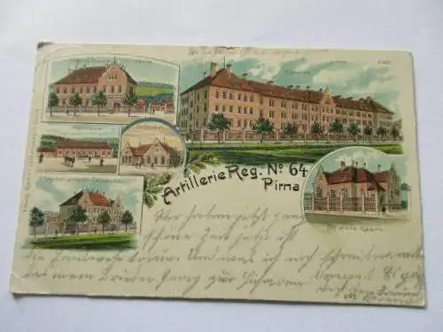 seltene alte Ak. Pirna Artillerie Reg.64  gel.1910