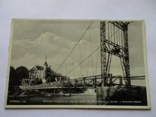 seltene AK Grimma 1938 Drahtseil-Hängebrücke