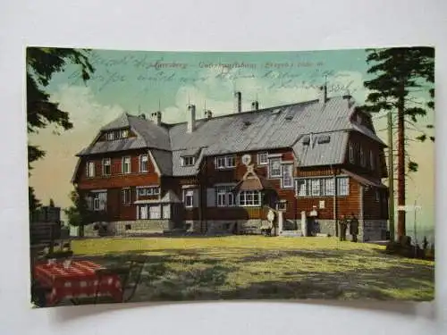 seltene AK Auersberg Erzgebirge Unterkunftshaus 1923