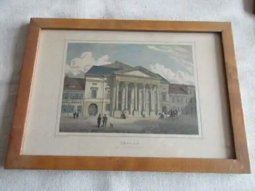 alter Biedermeier Bilderrahmen Schauspielhaus  Dessau Stahlstich 25,5 x 18,5 cm