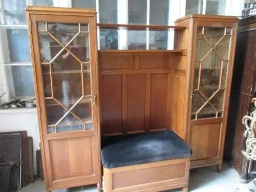 Schrankkombination Jugendstil um 1900 2 schmale Schränke mit Sitztruhe