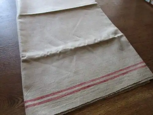 altes Leinen Rolltuch Mangeltuch rote Streifen ca. 295 x 82 cm  (  2  )