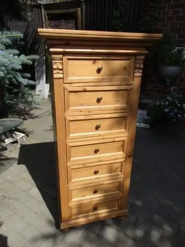 Halbschrank Schrank Jugendstil um 1900 Weichholz mit 7 Laden 62 cm breit