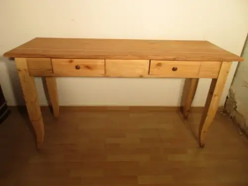 schmaler Tisch mit 2 Laden Gründerzeit um 1880 Weichholz Nr. 6