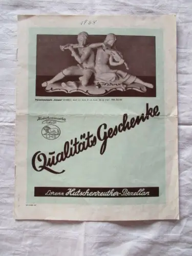 Lorenz Hutschenreuther Qualitätsgeschenke Figuren Broschüre Katalog Werbung 1938