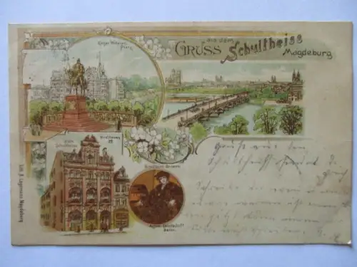 alte Ak Magdeburg Gruss aus dem Schultheiss Kaiser Wilhelm Platz 1901