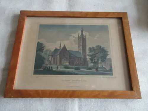 alter Biedermeier Bilderrahmen Kirche zu Wörlitz Stahlstich 25,5 x 18,5 cm