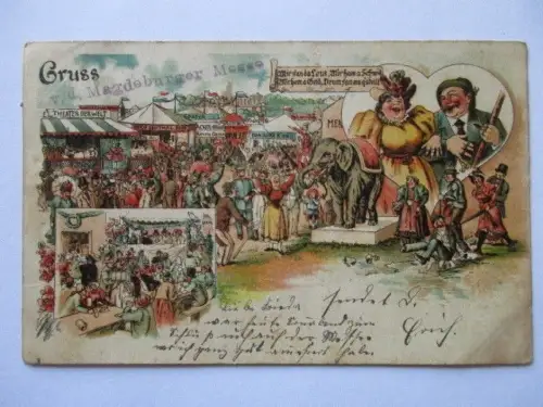 selten alte Ak Magdeburg Gruss Magdeburger Messe Jahrmarkt gel.1900