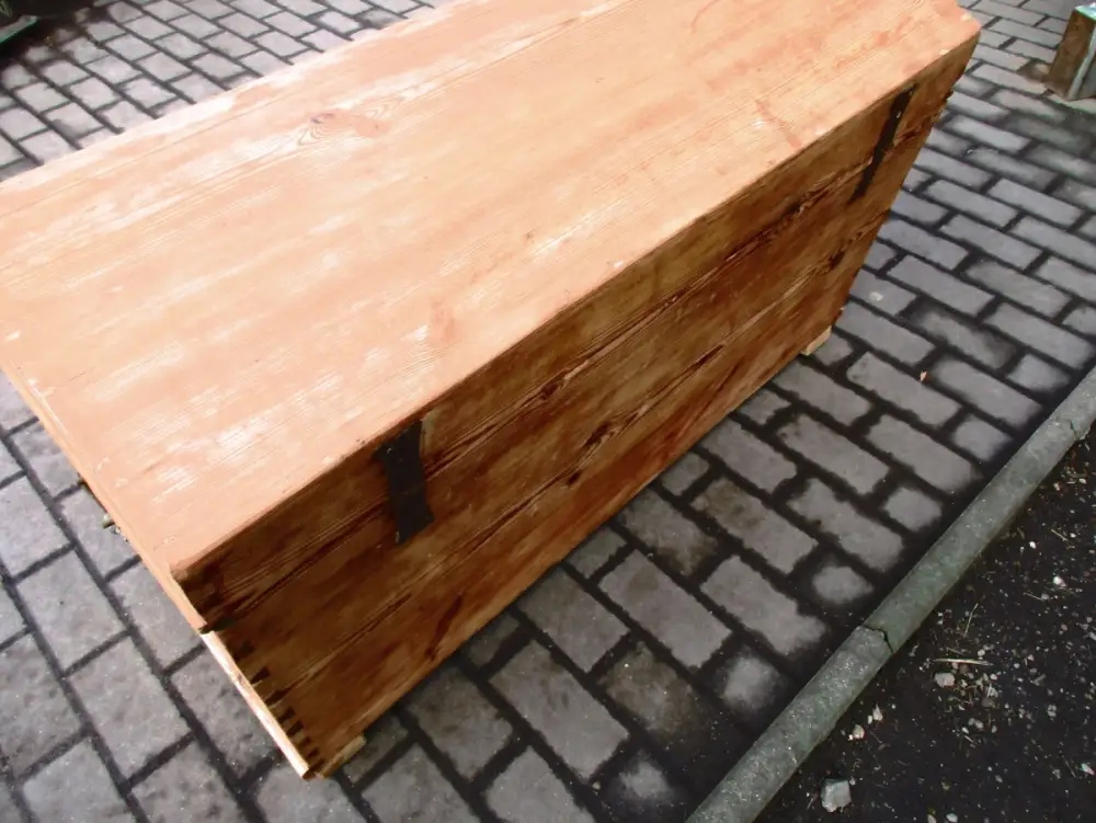 Truhe Jugendstil um 1900 Weichholz Runddeckeltruhe Nr. 9 5