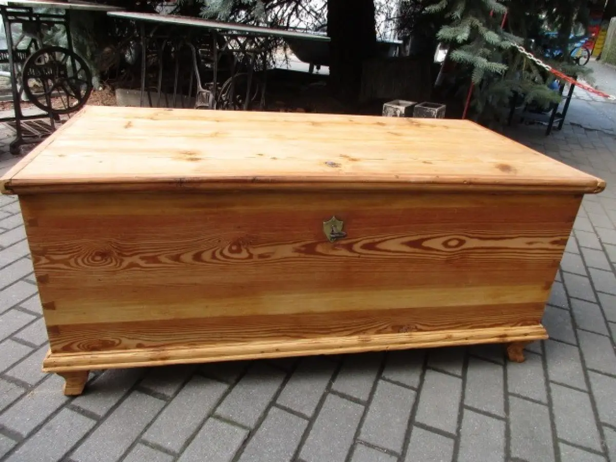 Truhe Flachdeckeltruhe Biedermeier um 1860 Weichholz Nr. 1